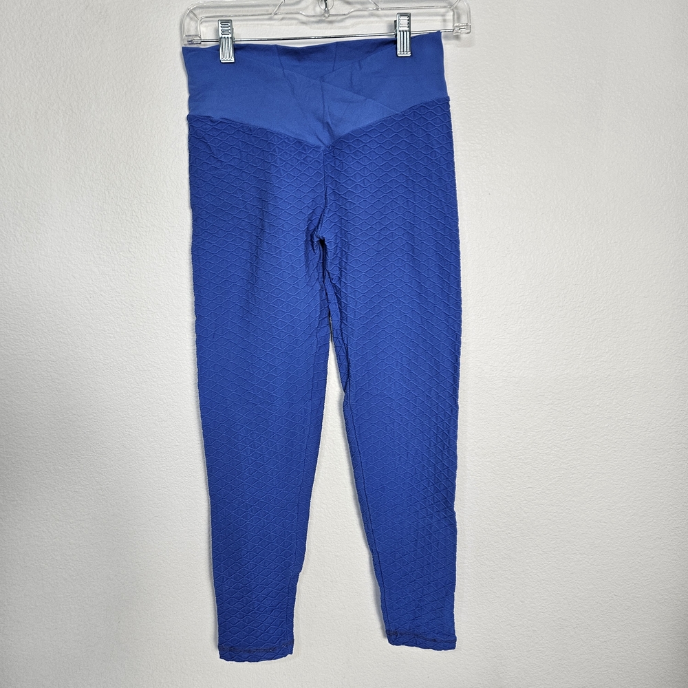 Blue Textured Leggings
